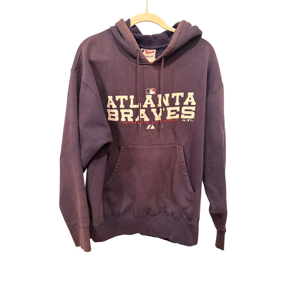 Majestic Atlanta Braves Hoodie Navy Blue MLB Authentic Collection Vintage 2005